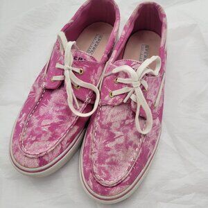 Sperry Women’s Top-Sider Hot‎ Pink And White Canvas Boat Shoes Size 9.5